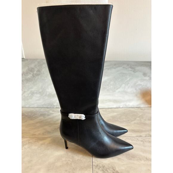 Ann Taylor Shoes - Ann Taylor Women’s Chain Wrap Leather Tall Boots Black Size 6.5 Side Zip Flaw